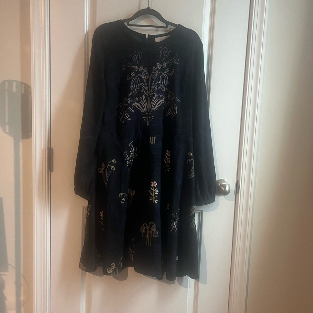 LOFT black, blue, beige floral dress! Dress flairs at bottom!